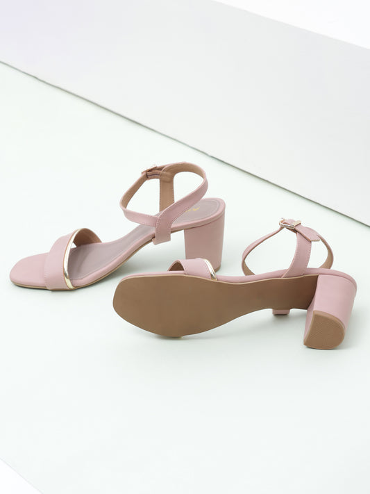 Fashionable Pink Synthetic Heel Sandal