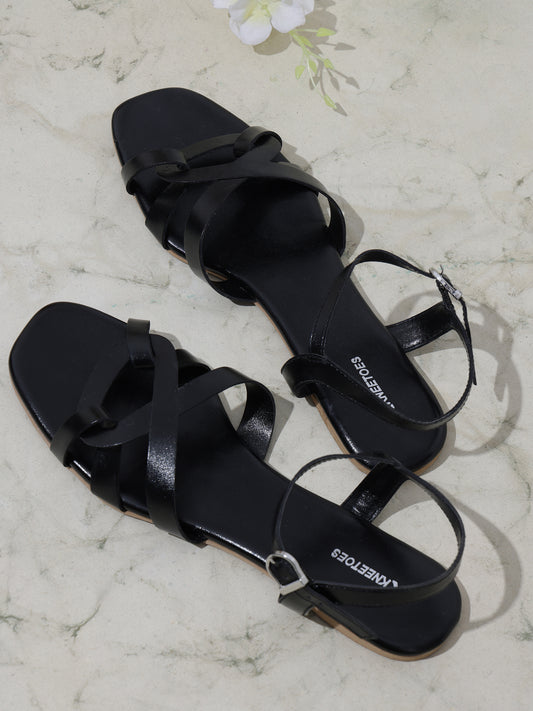 Stylish Black Synthetic Party wear Flat Fashion Sandal