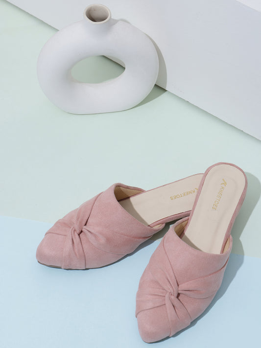 Plush Pink Suede Flats Mule