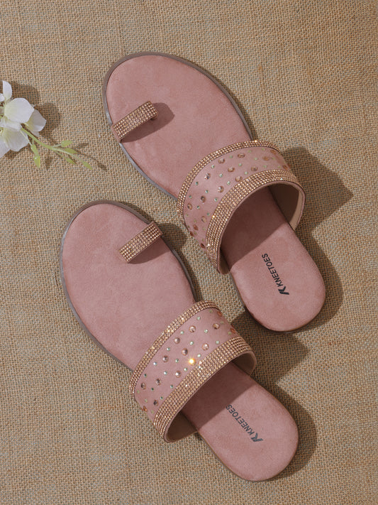 Chic Pink Suede Flats Party wear