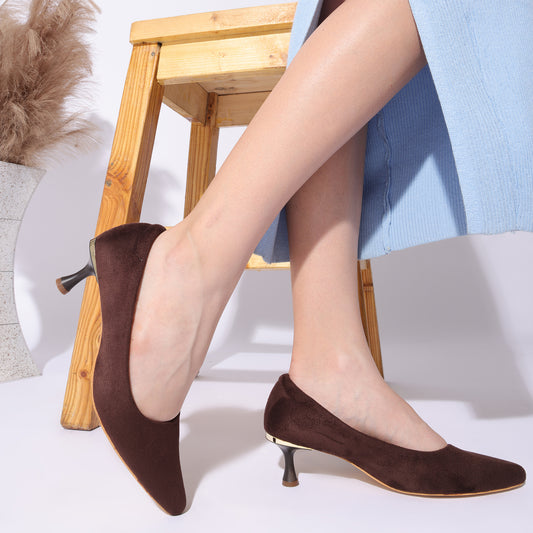 Comtemporary Suede Brown Pencil Heel Pumps For Office Comfort