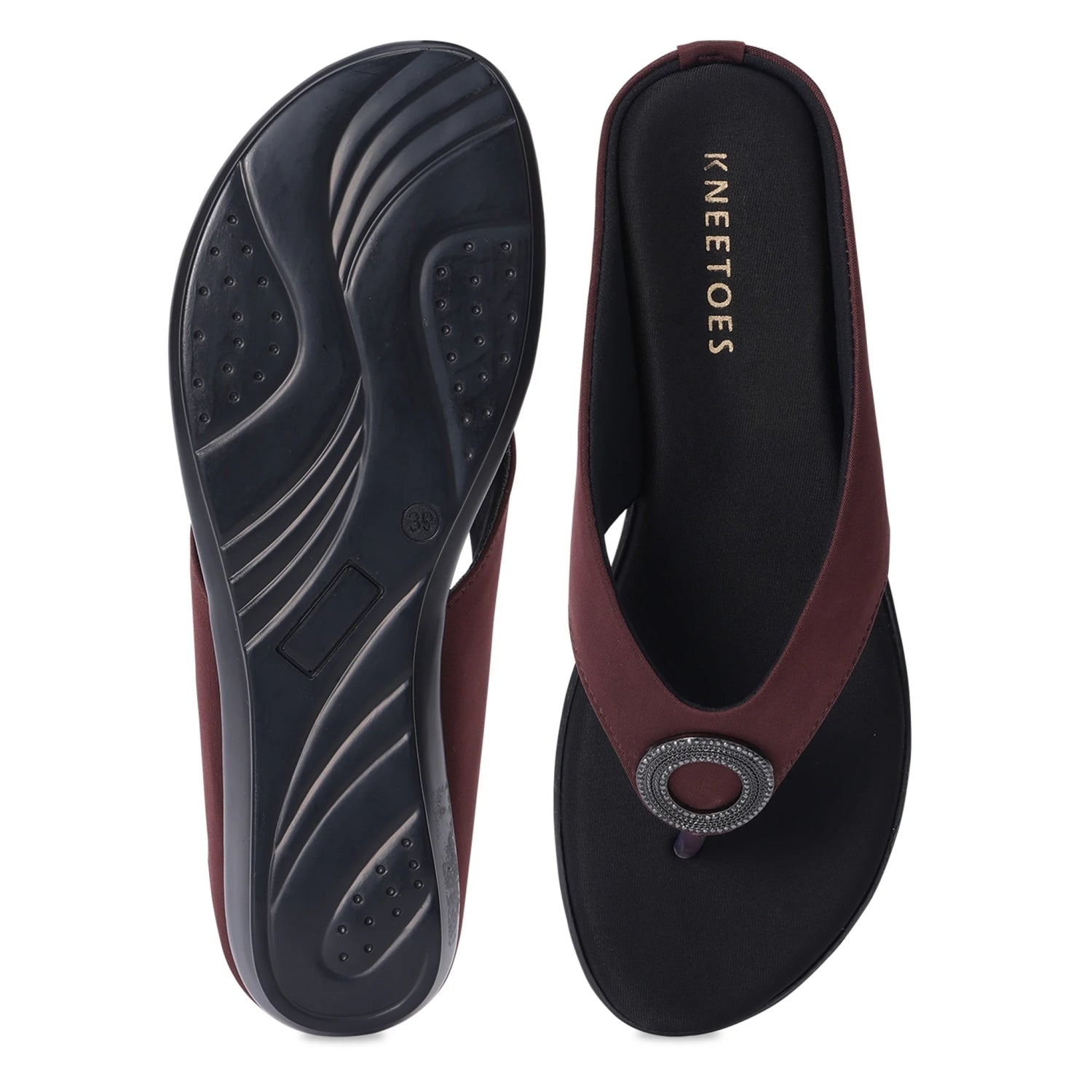 Versatile Maroon Wedge Heel Thong Sandals
