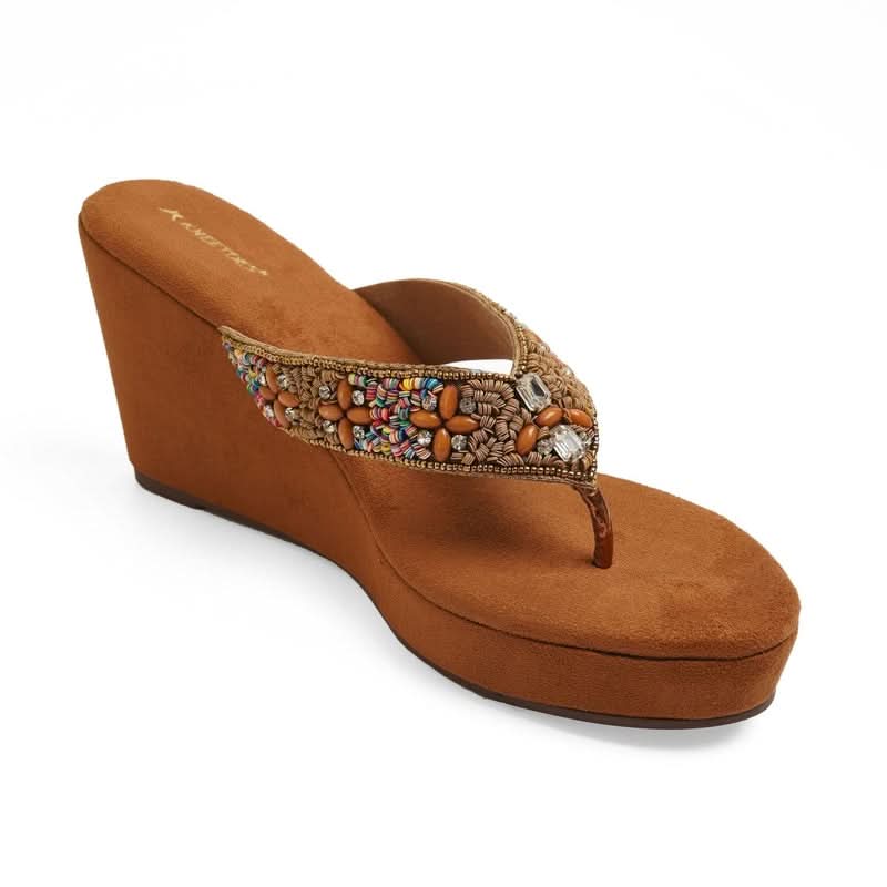 Sparkly Brown Beaded Wedge Sandals