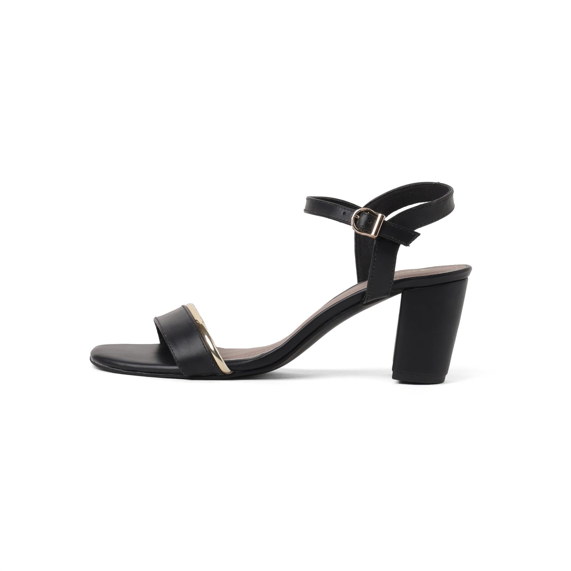 Black Ankle-Strap Block Heel Sandals