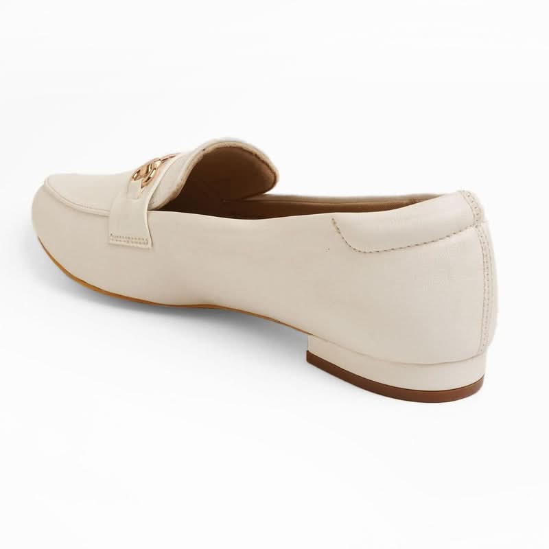 White Chained Block Heel Loafers