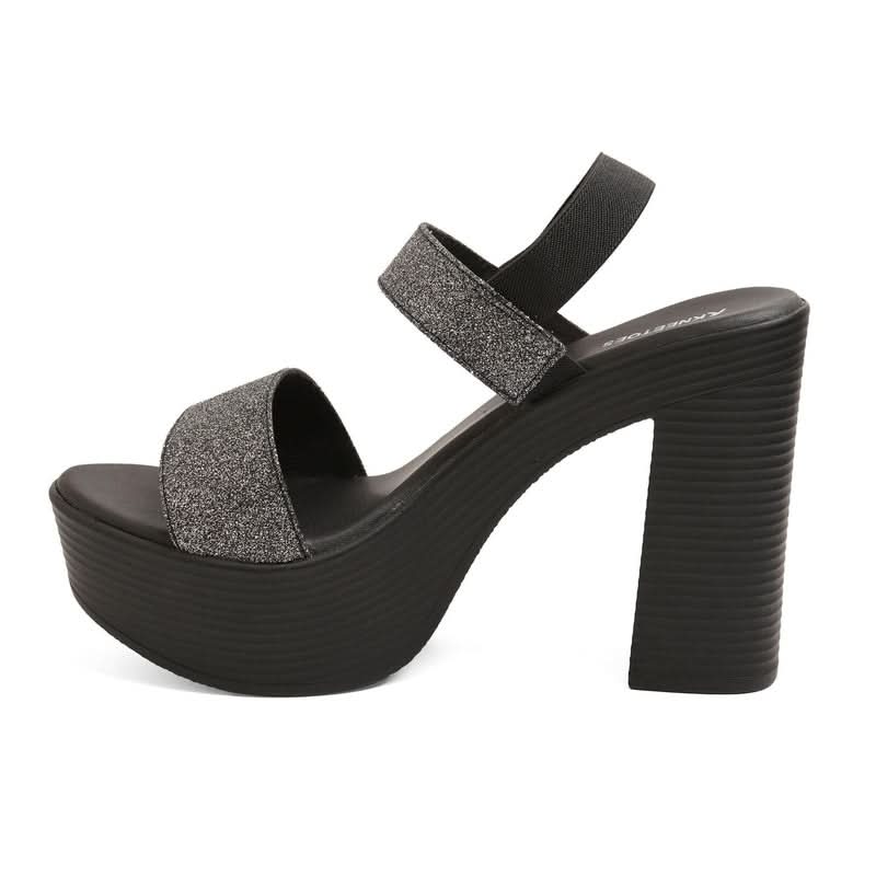 Shimmering Black Stacked High Heels