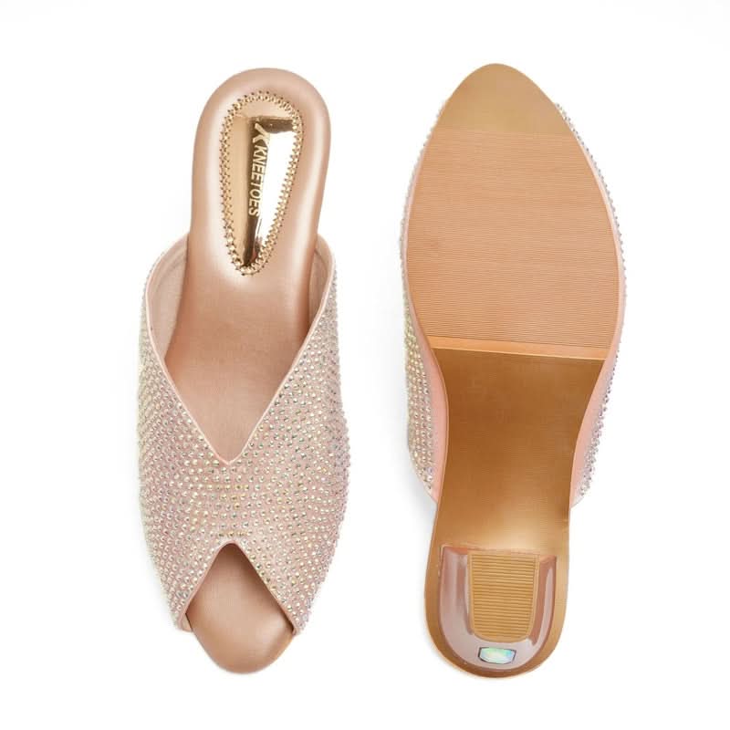 Crystalshine Rose Gold Block Sandals