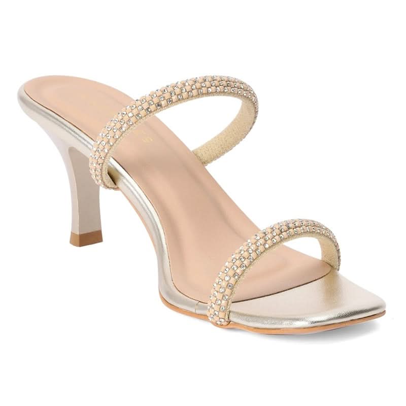 Gold Kitten Heel Square-Toe Sandals