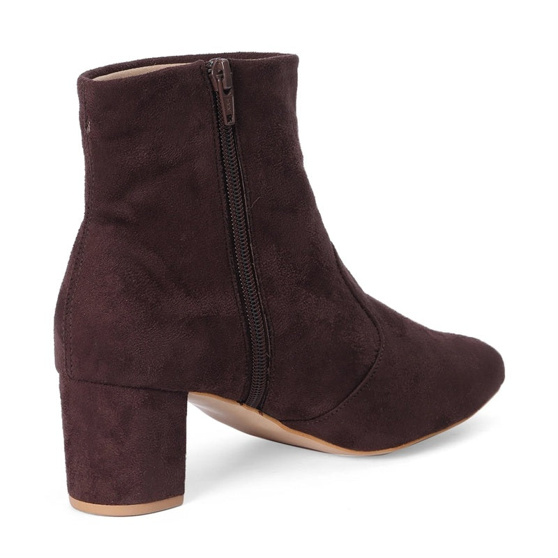 Mocha Brown Suede Block Heel Ankle Boots
