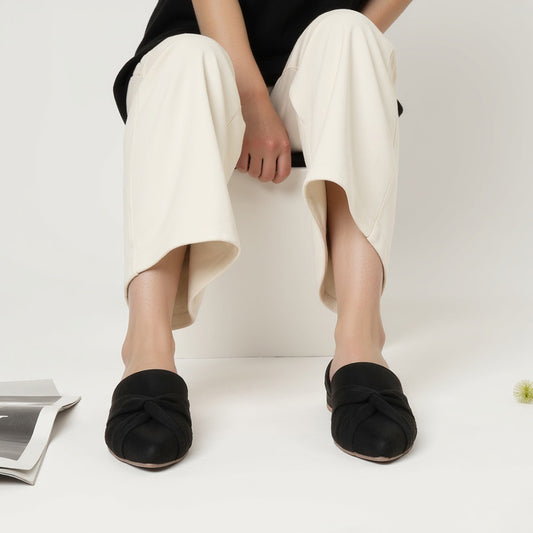 Plush Black Suede Flats Mule
