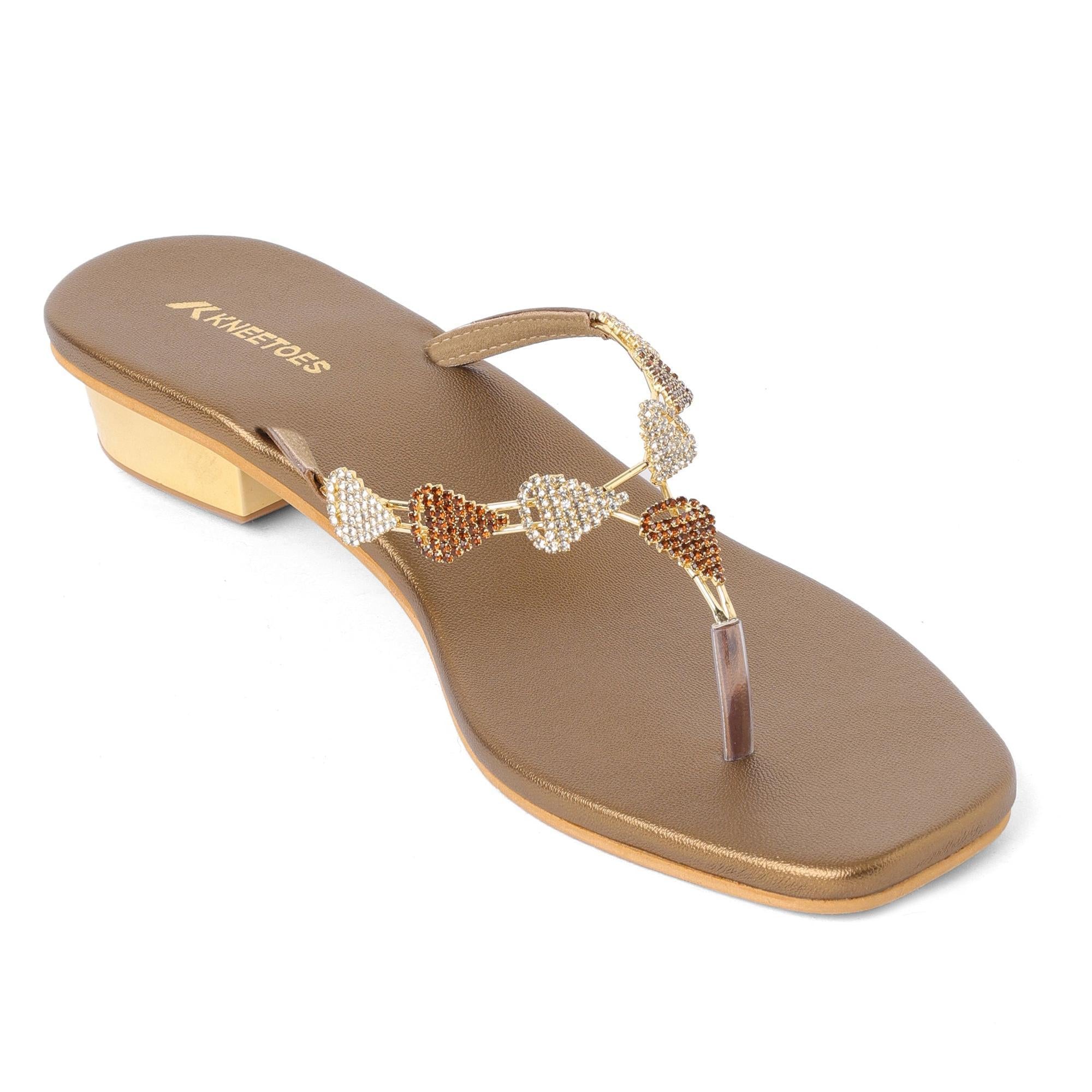 Sparkle Studded Bronze Block Heel Sandals