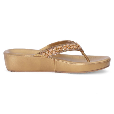 Bronze Wedge Heel Thong Sandals