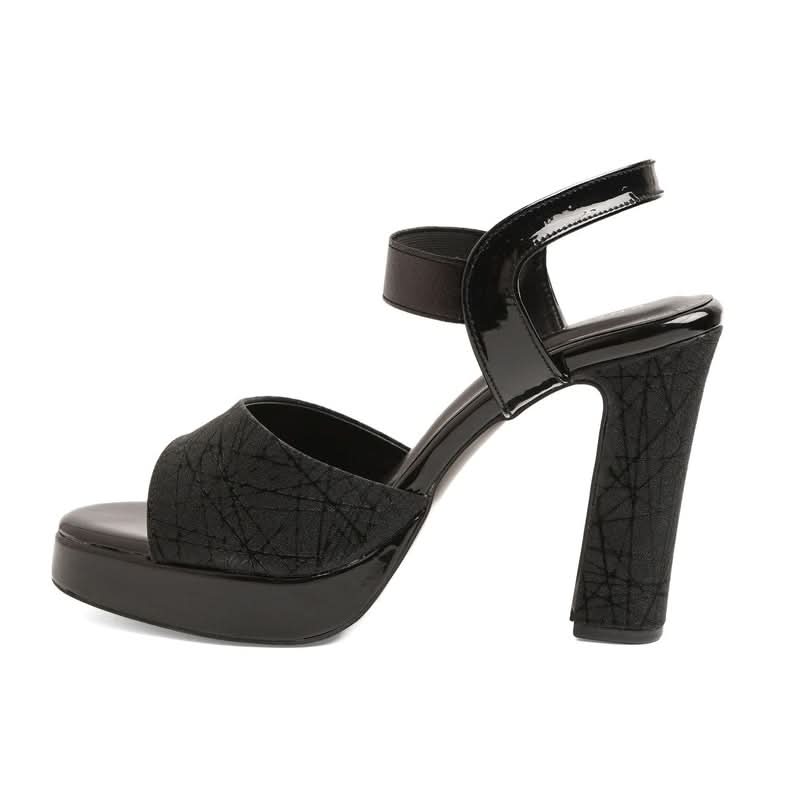Soft Sparkle Black Block Heel Sandals