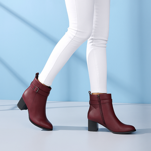 Maroon Block Heel High-Quality Beatle Boots