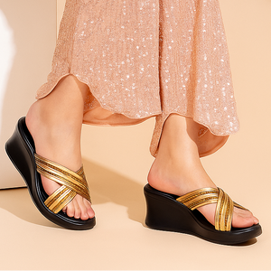 Bronze Embellished Wedge Heel Sandals