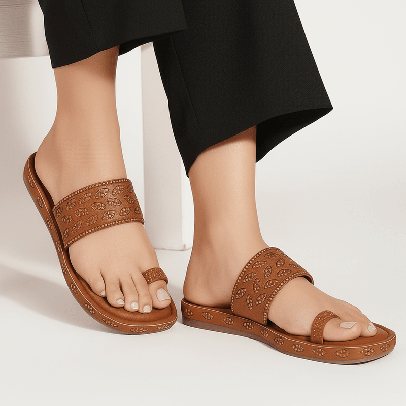 Tan Studded Toe-Loop Flats