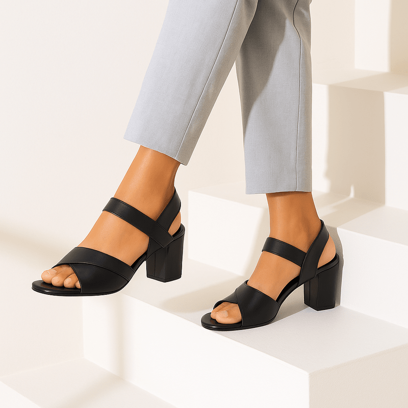 Midnight Black Sleek Block Heel Sandals