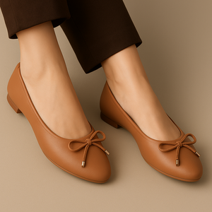 Classic Tan Bow Accent Ballet Flats