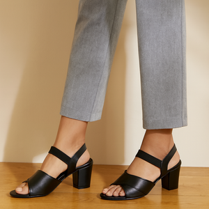 Midnight Black Sleek Block Heel Sandals
