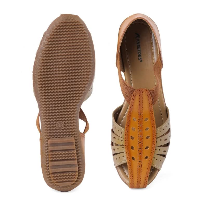 Two-tone Light Brown Laser-cut Sandals