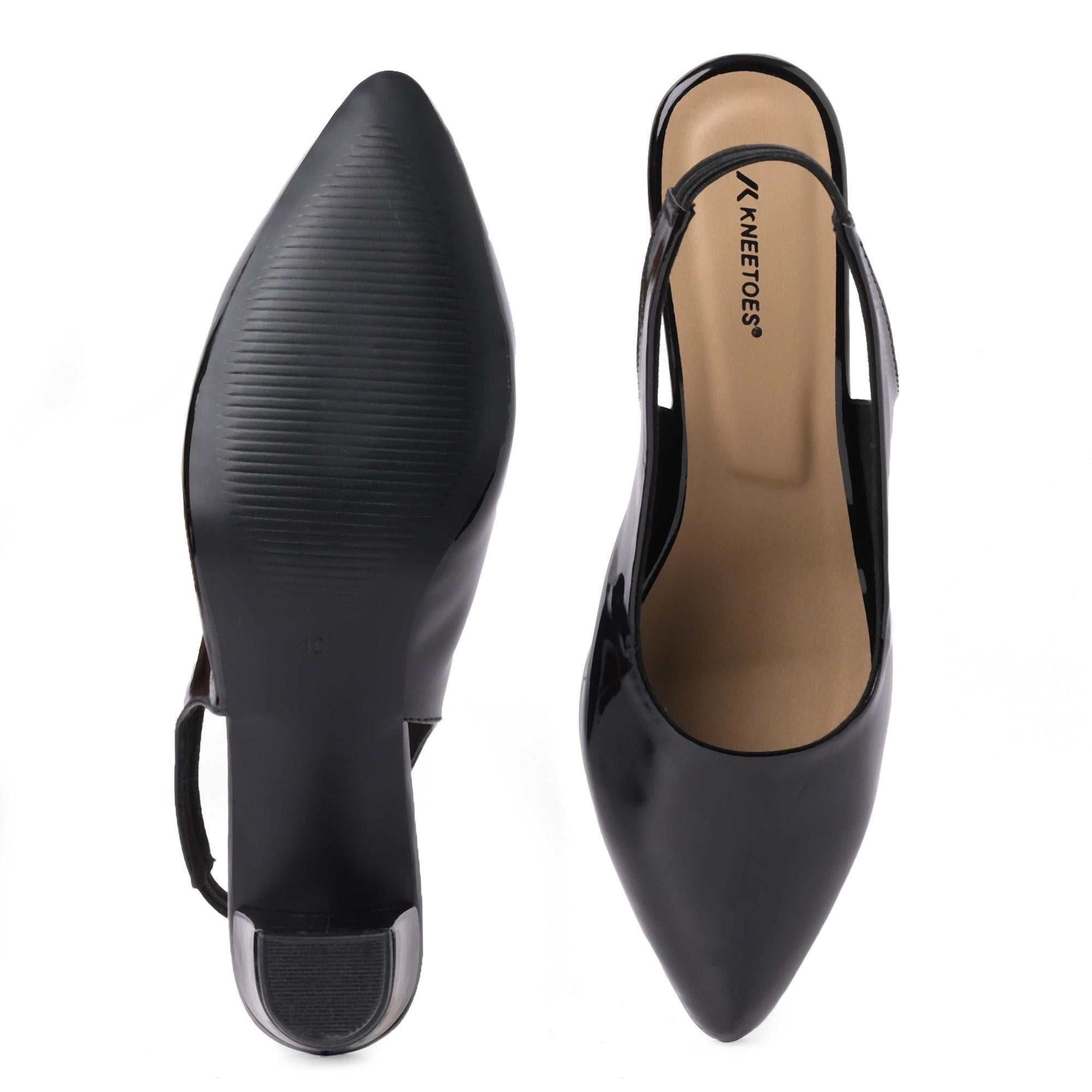 Shiny-Pop Black Slingback Closed-Toe Sandals
