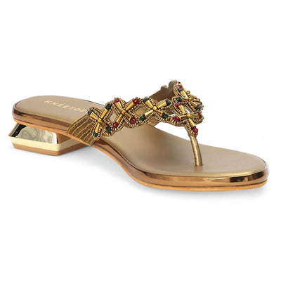 Embellished Bronze Stylish Thong Sandals