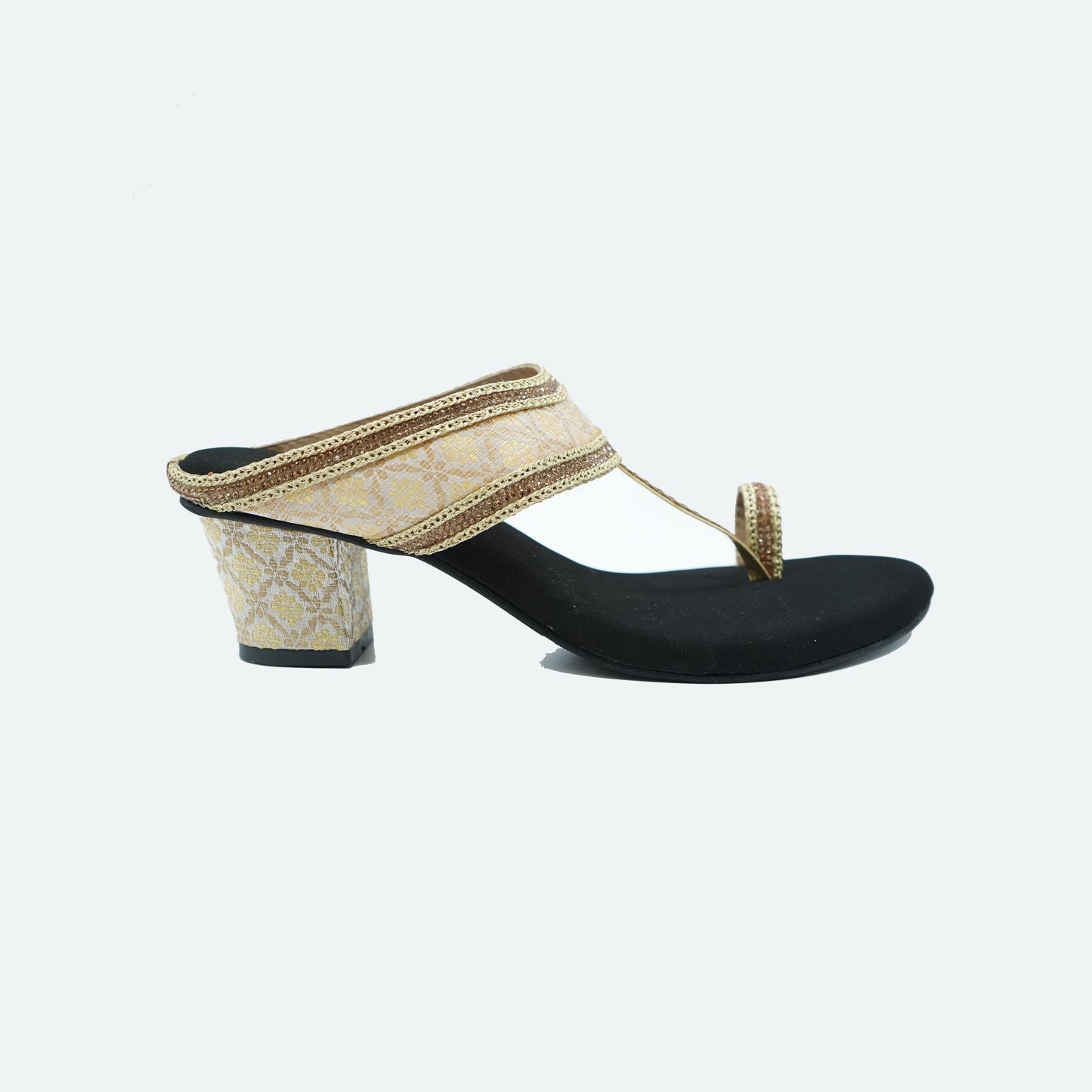 Royal Gold Ethnic-Motif Block Heels