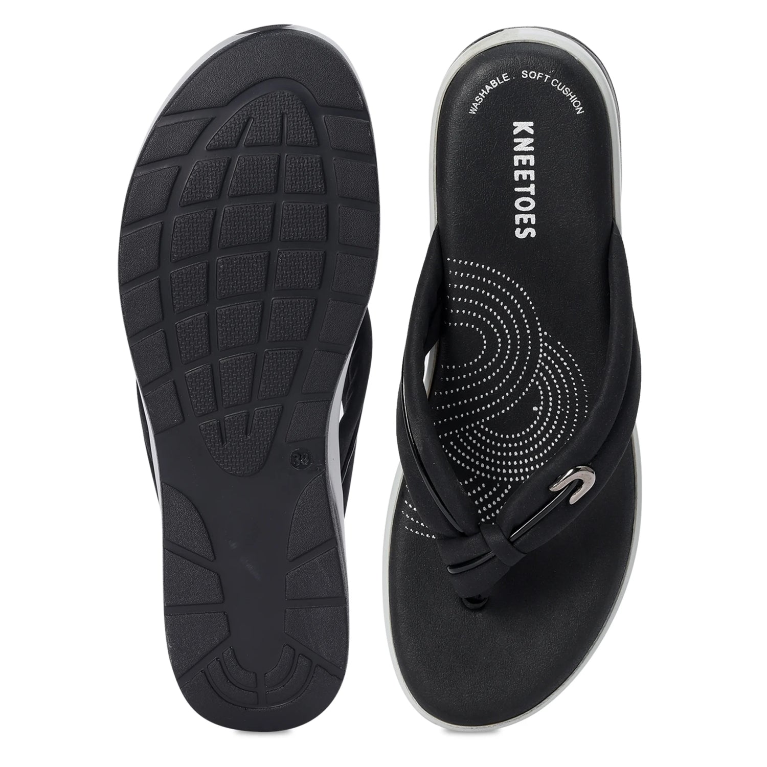 Black Printed Lightweight Thong Sandals