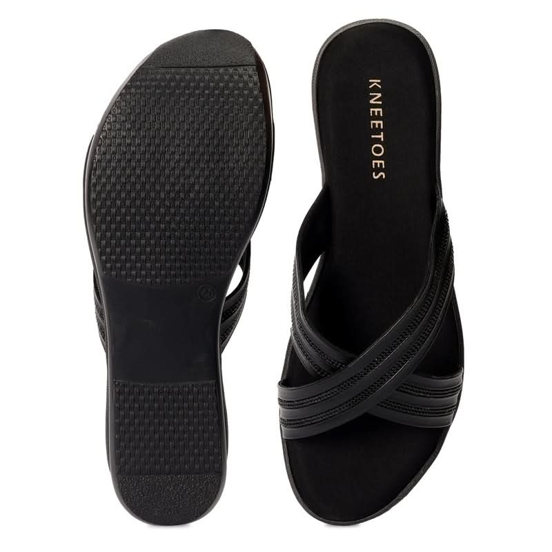 Embellished Black Versatile Wedge Heel Sandals