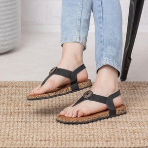 Classic Leather Black Thong Casual Sandals