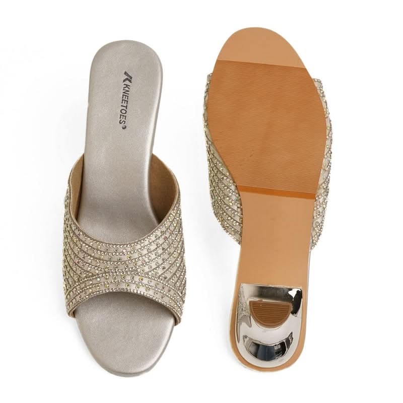 Dazzling Gold Kitten Heel Party Sandals