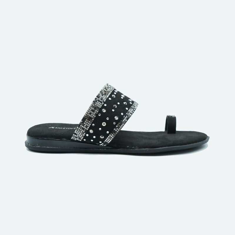 Jet Black Embellished One-Toe Special Sandals