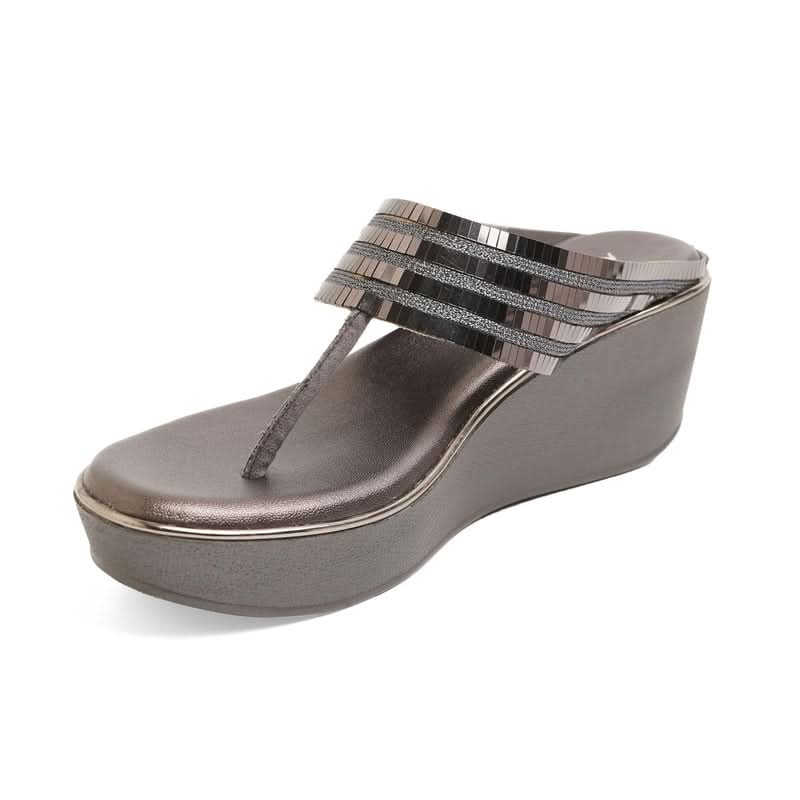 Sparkly Black Wedge T-Strap Sandals