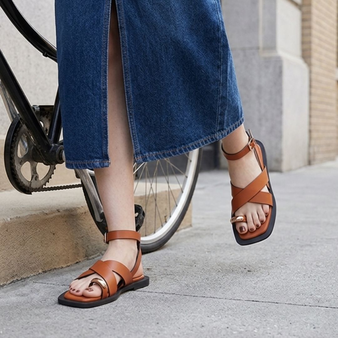 Elowyn – Brown Cross Strap Sandal