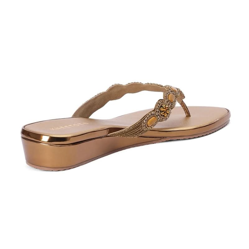 Premium Embellished Bronze Wedge Sandals