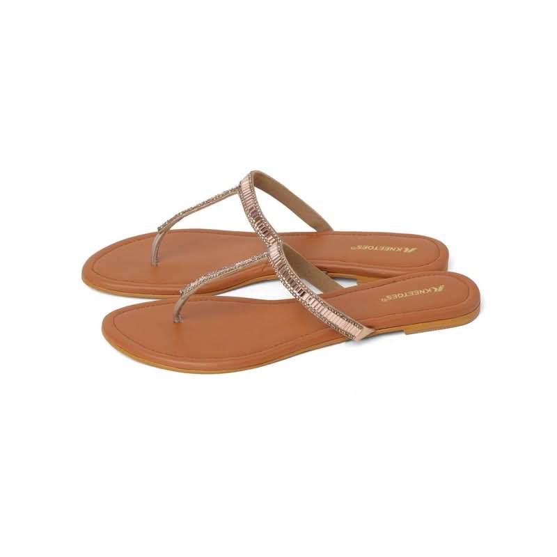 Gemglow Rose Gold Embellished T-Strap Sandals
