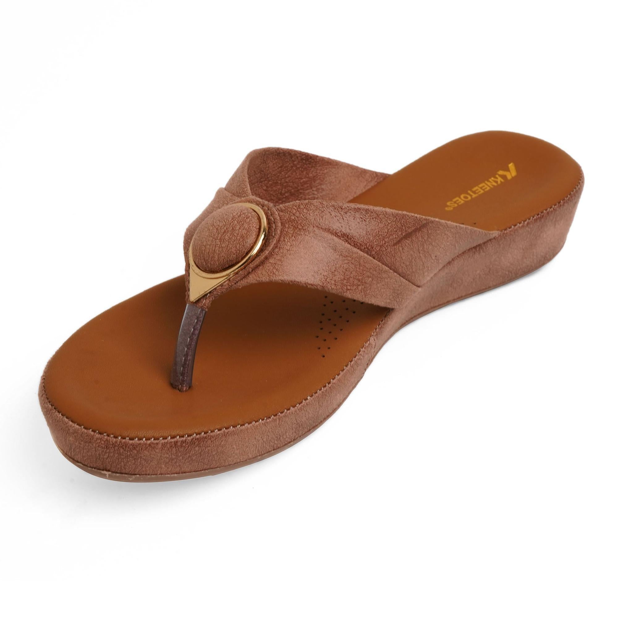 Brown Solid Wedge Thong Sandals