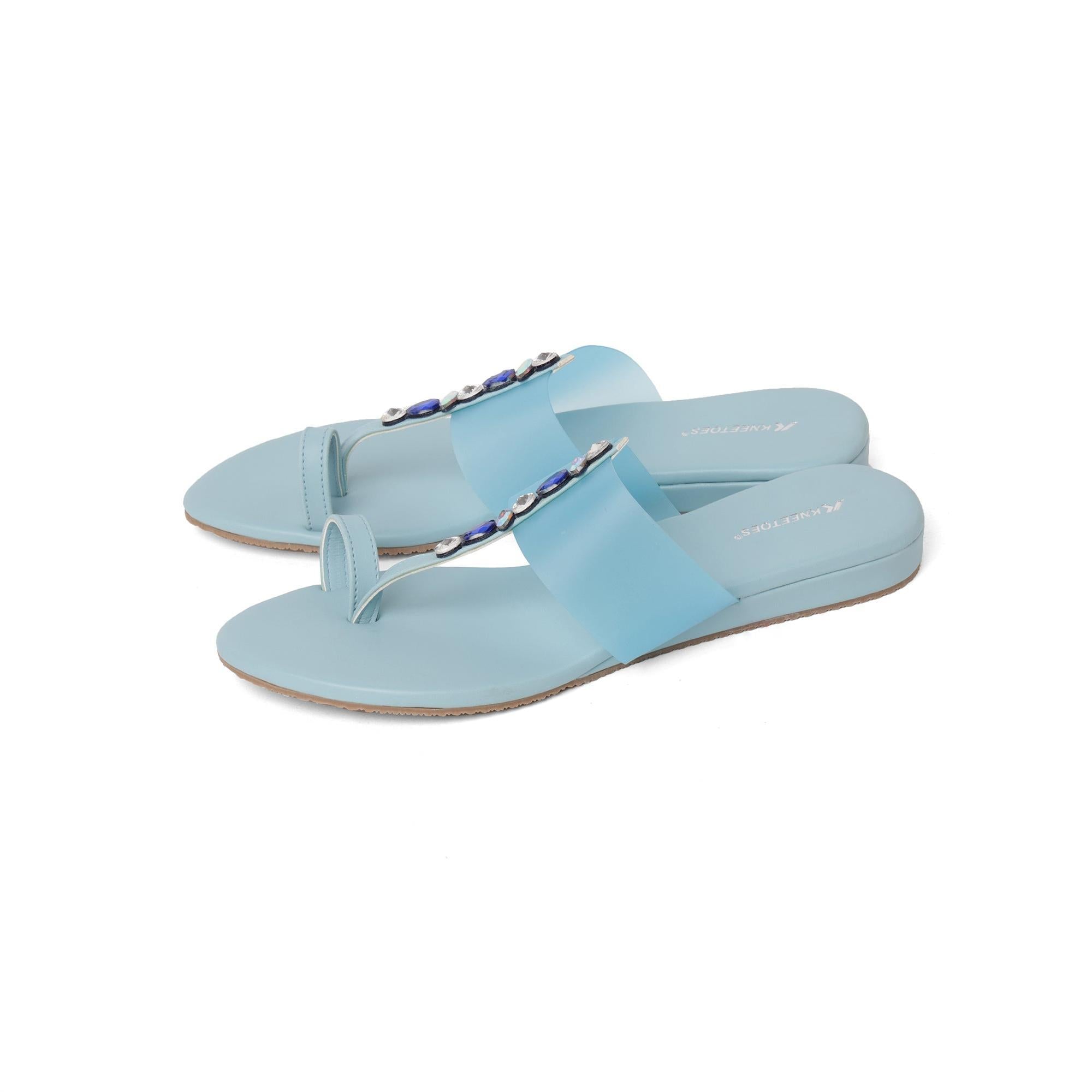 Sparkly Light-Blue Casual One-Toe Sandals