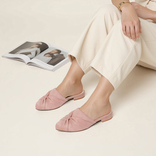Plush Pink Suede Flats Mule