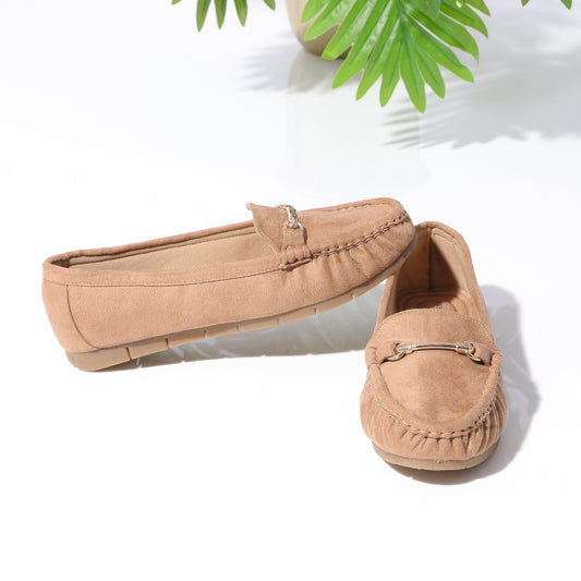 Contemporary Suede Tan Flat Bellarinas For Office Comfort
