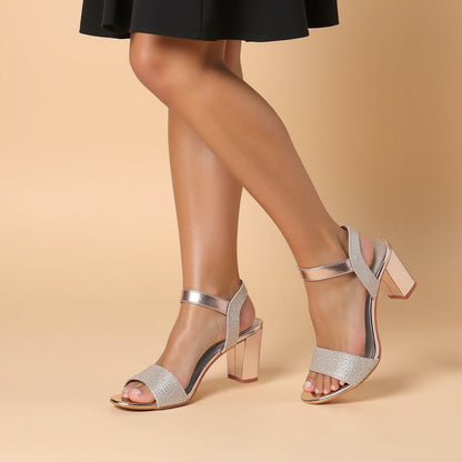 Elegant Rose Gold  Glittery Heeled Sandal