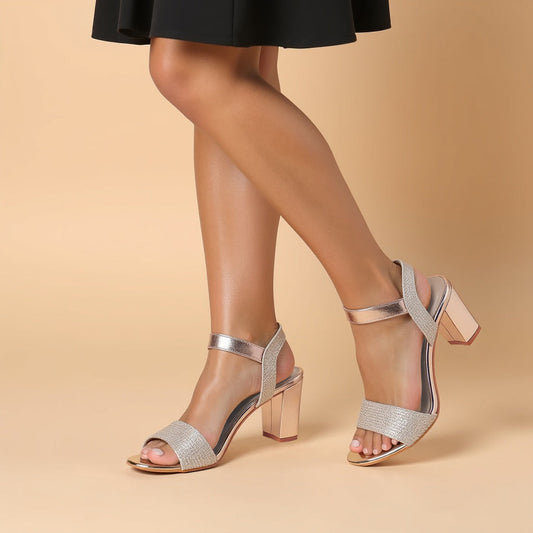 Elegant Rose Gold  Glittery Heeled Sandal