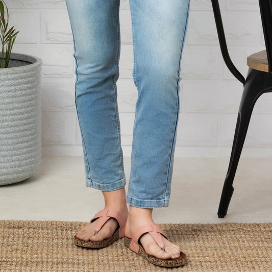 Classic Leather Peach Flat Sliders For Everyday Casuals