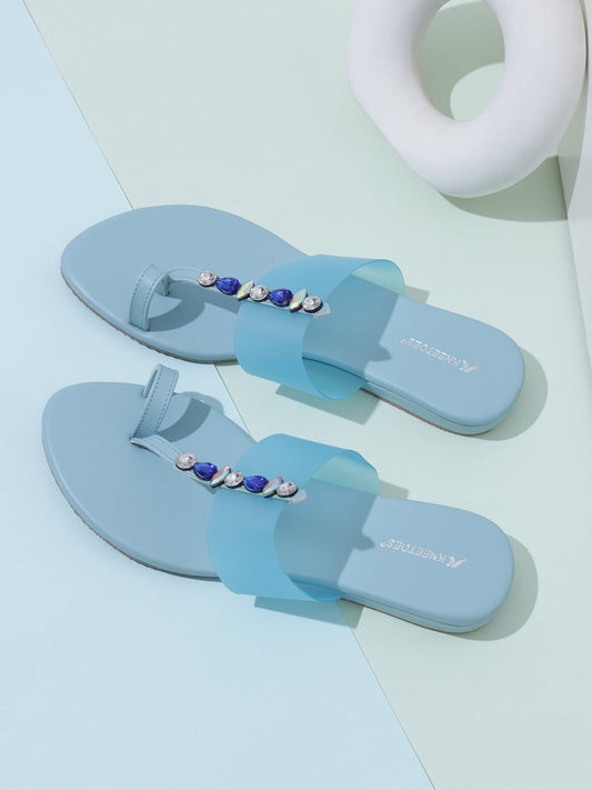 Classic Mat finish Light Blue Slipper featuring Toe strap Design for Everyday casuals