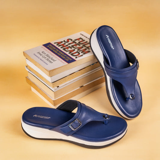 Classic Light Weight Blue Low Platform Slippers For Office Comfort