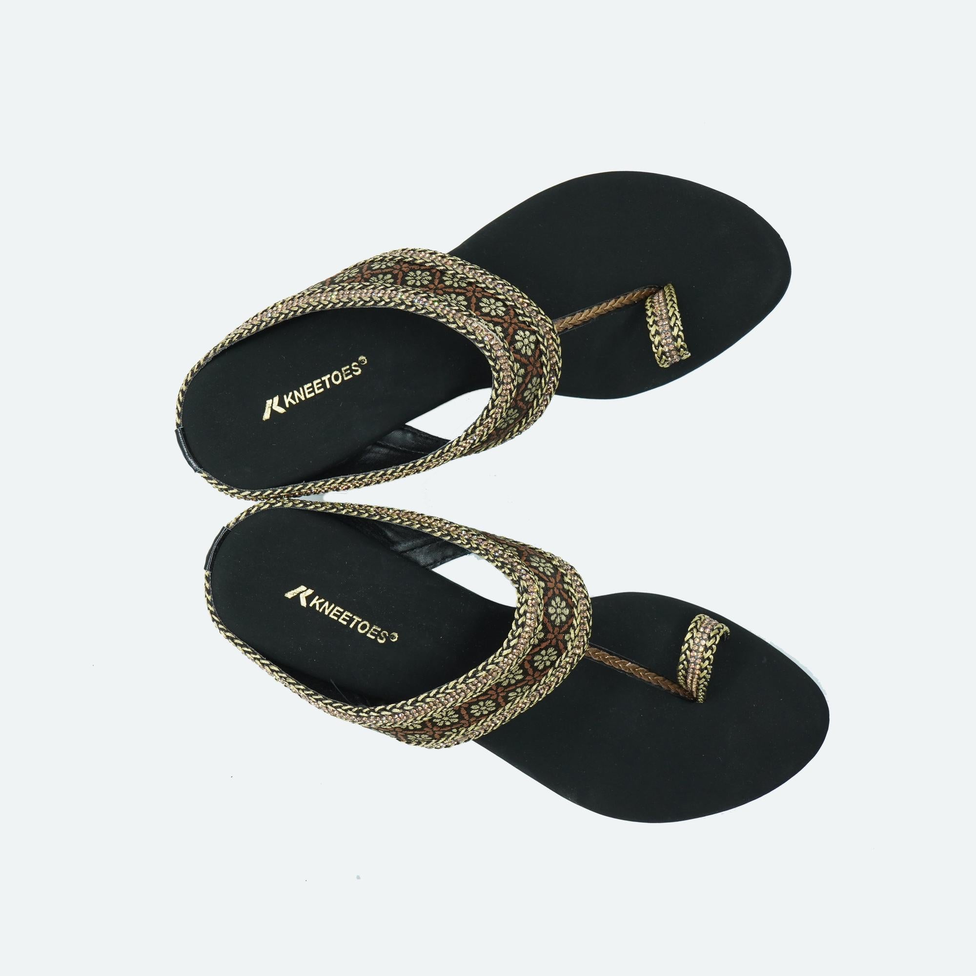 Elegant Black Ethnic-Motif Block Heels
