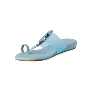 Sparkly Light-Blue Casual One-Toe Sandals