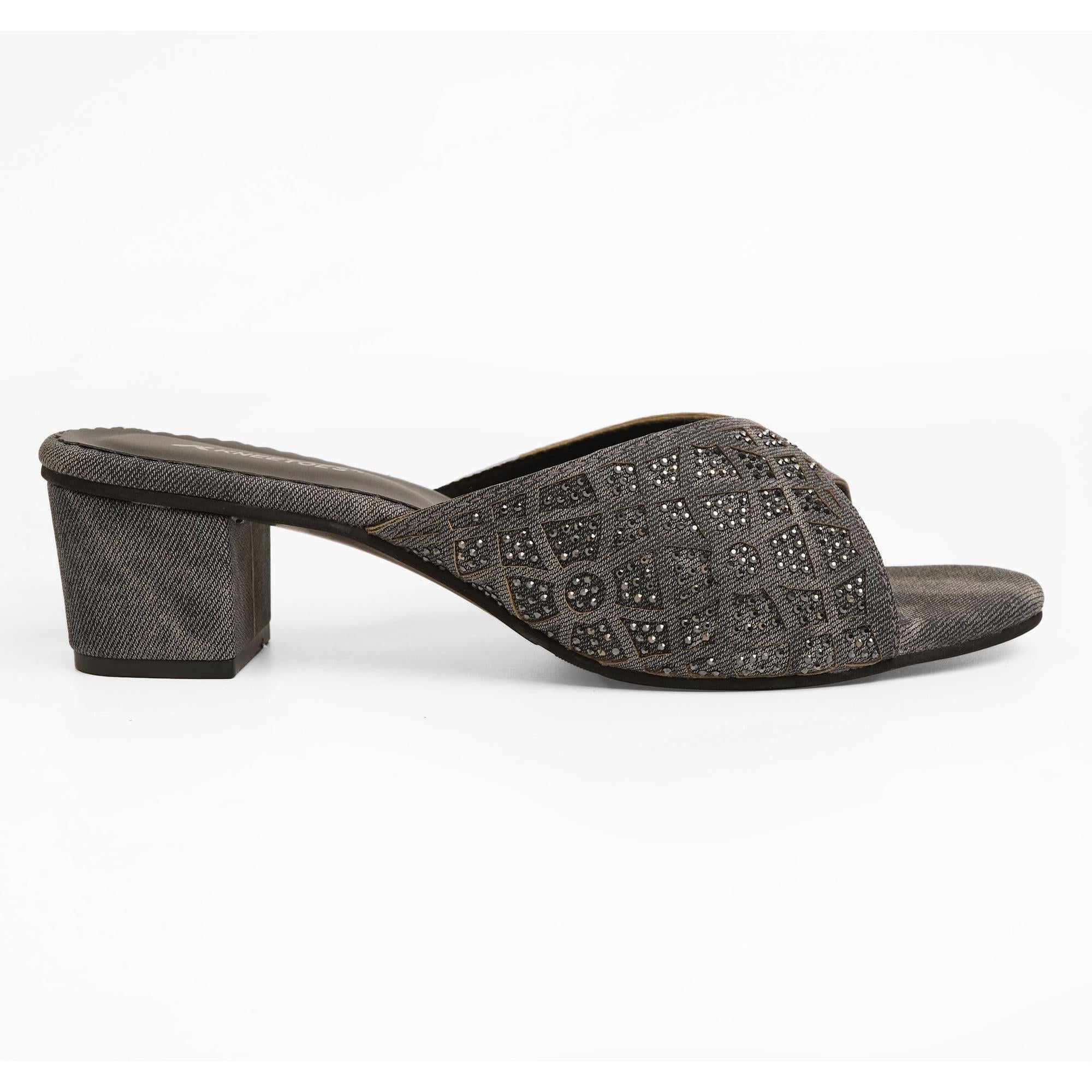 Sparkly Grey Block Heel Sandals
