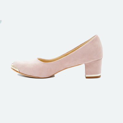 Soft Blush Peach Block Heel Pumps