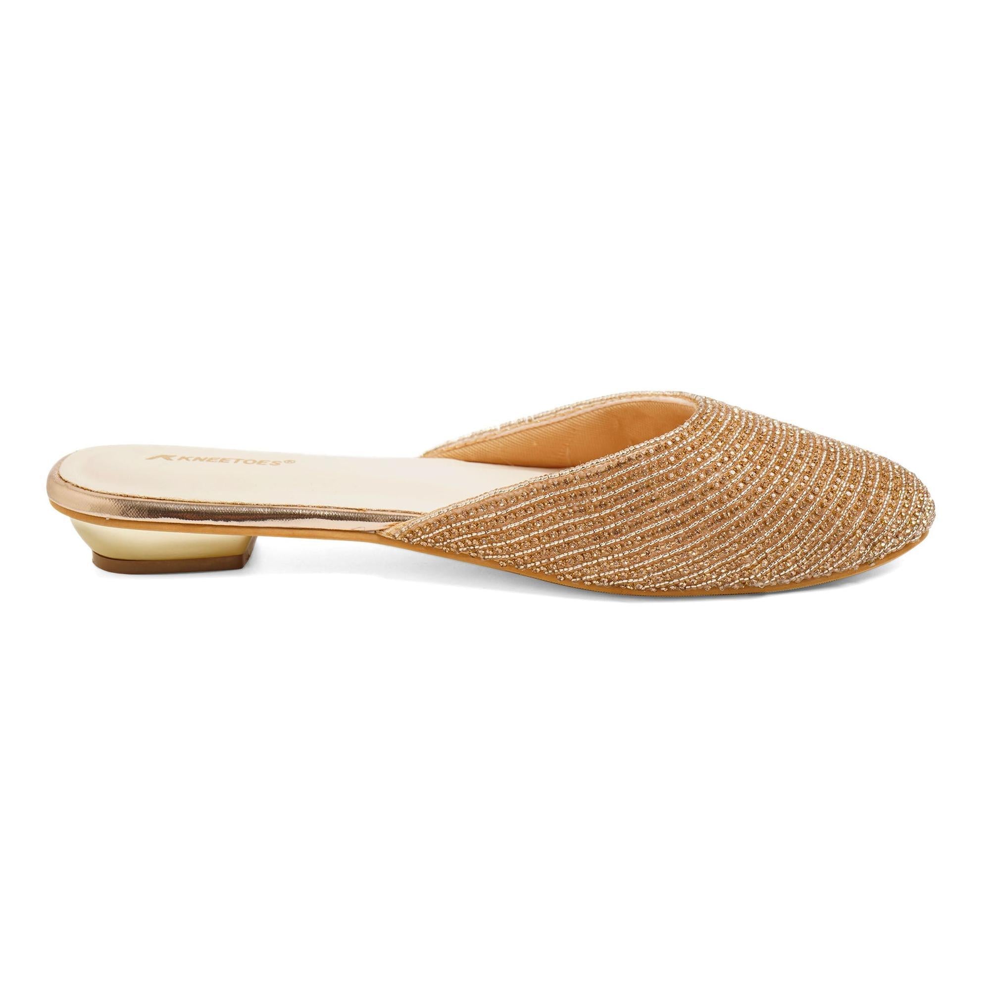 Gemglow Gold Embellished Mule Sandals